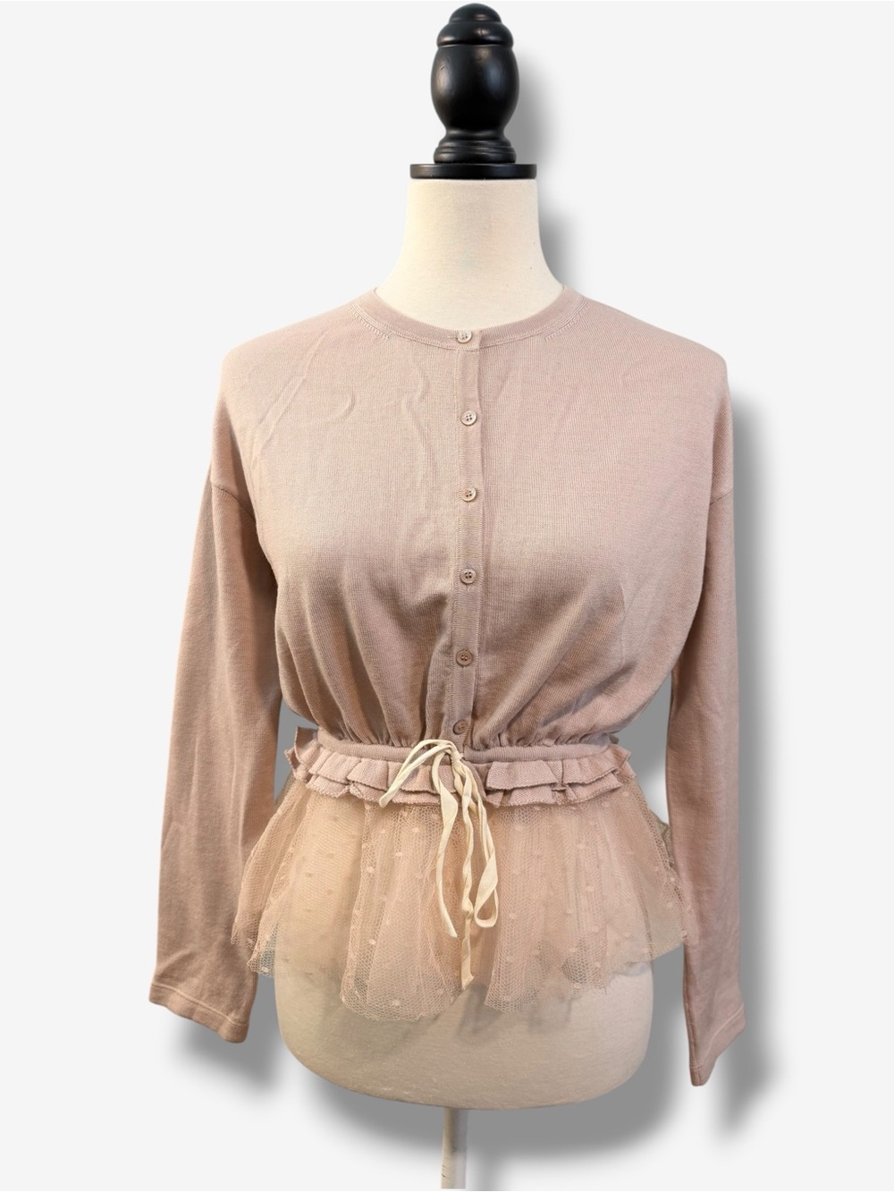 RED Valentino Pink Tulle Peplum Cardigan Point d’Esprit Ruffle Romantic Size XS